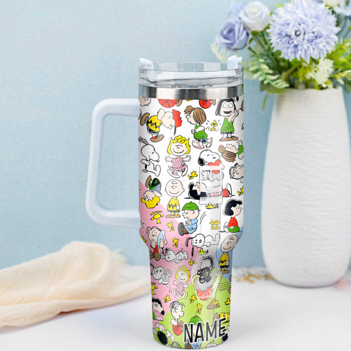 Snoopy Tumbler, Peanuts Stanley Cup Tumbler Engraved 40Oz, Snoopy Stanley Tumbler Handle Lid Stainless Steel - Image 3