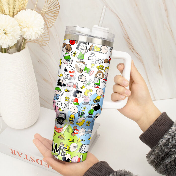 Snoopy Tumbler, Peanuts Stanley Cup Tumbler Engraved 40Oz, Snoopy Stanley Tumbler Handle Lid Stainless Steel - Image 4