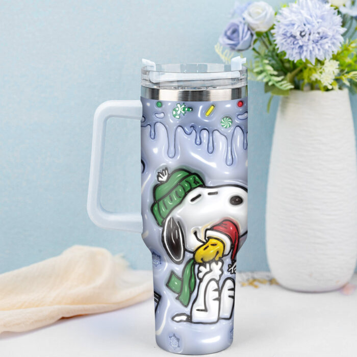 3D Snoopy Tumbler, Peanuts Stanley Tumbler Wrap, Disney Tumbler Cup Tumbler Engraved 40Oz, Handle Lid Stainless Steel - Image 3