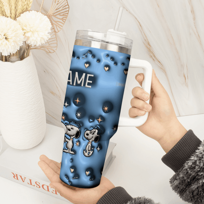 3D Snoopy Tumbler, Peanuts Stanley Tumbler Wrap, Disney Tumbler Cup Tumbler Engraved 40Oz, Handle Lid Stainless Steel - Image 4