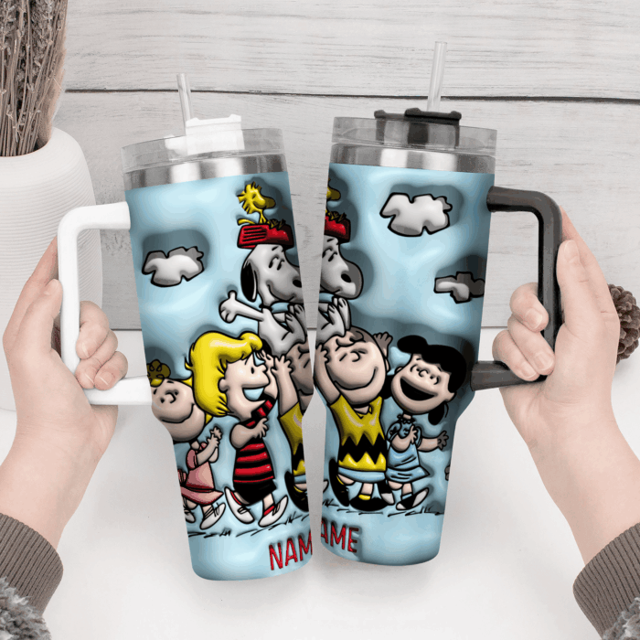 3D Snoopy Tumbler, Peanuts Stanley Tumbler Wrap, Disney Tumbler Cup Tumbler Engraved 40Oz, Handle Lid Stainless Steel - Image 3