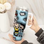 3D Snoopy Tumbler, Peanuts Stanley Tumbler Wrap, Disney Tumbler Cup Tumbler Engraved 40Oz, Handle Lid Stainless Steel - Image 4