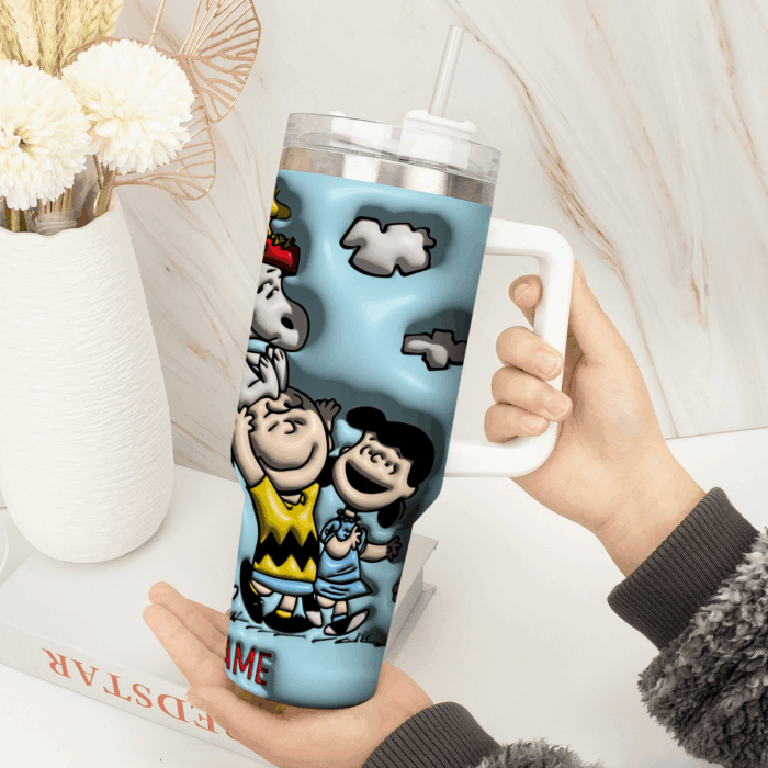 3D Snoopy Tumbler, Peanuts Stanley Tumbler Wrap, Disney Tumbler Cup Tumbler Engraved 40Oz, Handle Lid Stainless Steel - Image 4