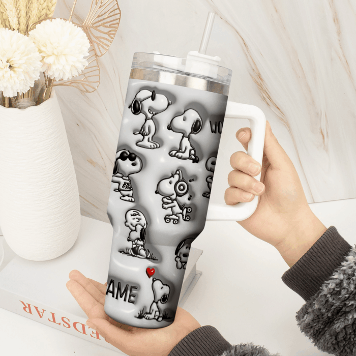 3D Snoopy Tumbler, Peanuts Stanley Tumbler Wrap, Disney Tumbler Cup Tumbler Engraved 40Oz, Handle Lid Stainless Steel - Image 2