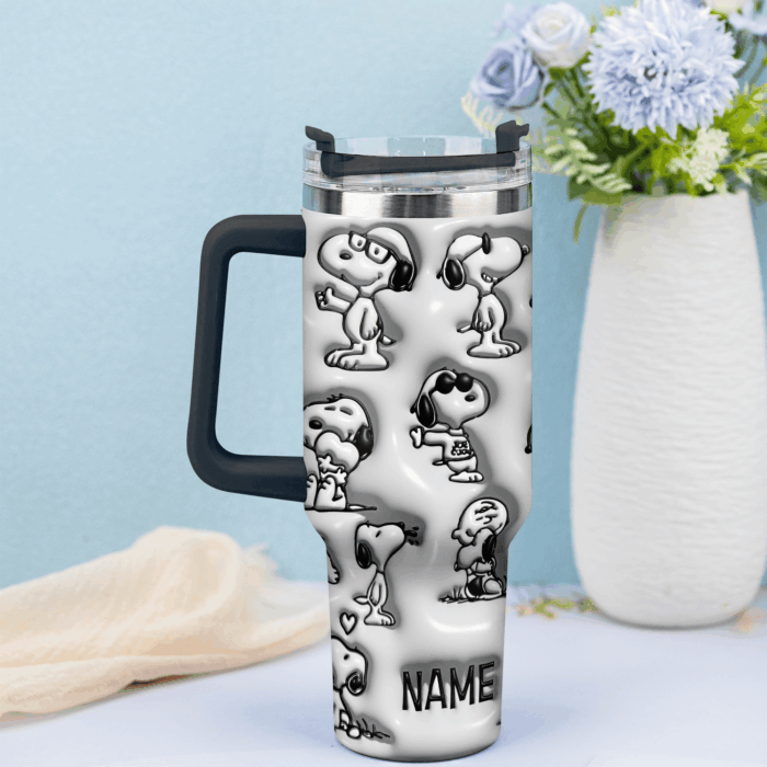 3D Snoopy Tumbler, Peanuts Stanley Tumbler Wrap, Disney Tumbler Cup Tumbler Engraved 40Oz, Handle Lid Stainless Steel - Image 3