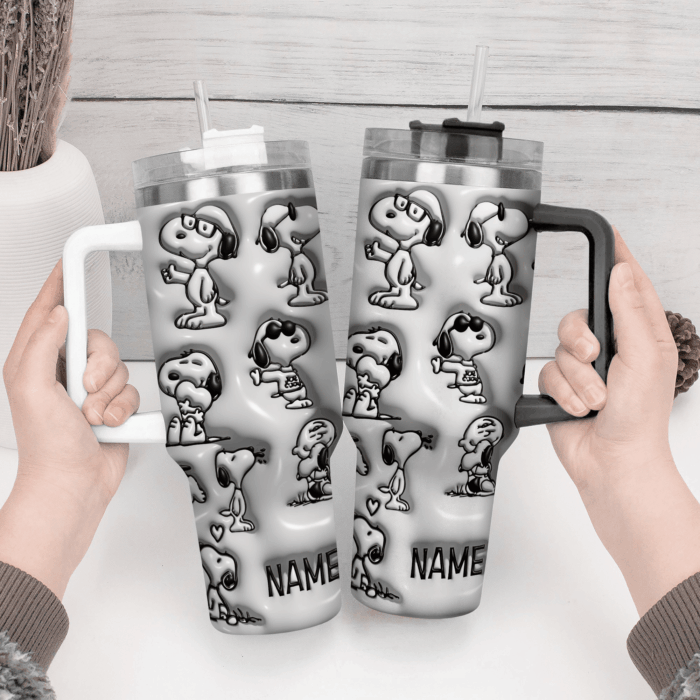 3D Snoopy Tumbler, Peanuts Stanley Tumbler Wrap, Disney Tumbler Cup Tumbler Engraved 40Oz, Handle Lid Stainless Steel - Image 4