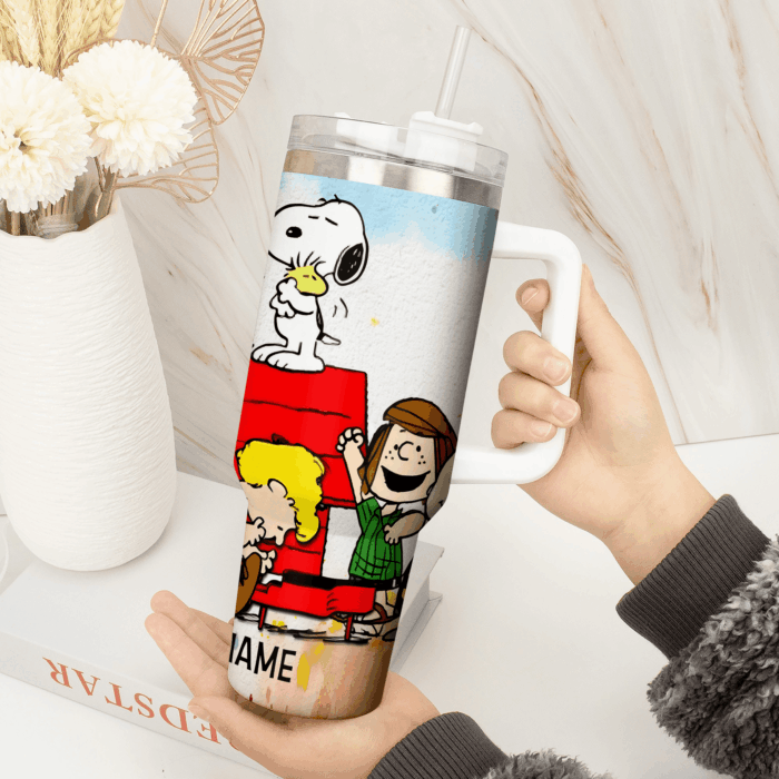 Snoopy Tumbler, Peanuts Stanley Tumbler Wrap, Disney Tumbler Cup Tumbler Engraved 40Oz, Handle Lid Stainless Steel - Image 3