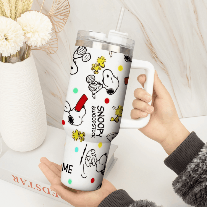 Snoopy Tumbler, Peanuts Stanley Tumbler Wrap, Disney Tumbler Cup Tumbler Engraved 40Oz, Handle Lid Stainless Steel - Image 2