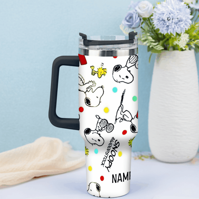 Snoopy Tumbler, Peanuts Stanley Tumbler Wrap, Disney Tumbler Cup Tumbler Engraved 40Oz, Handle Lid Stainless Steel - Image 3