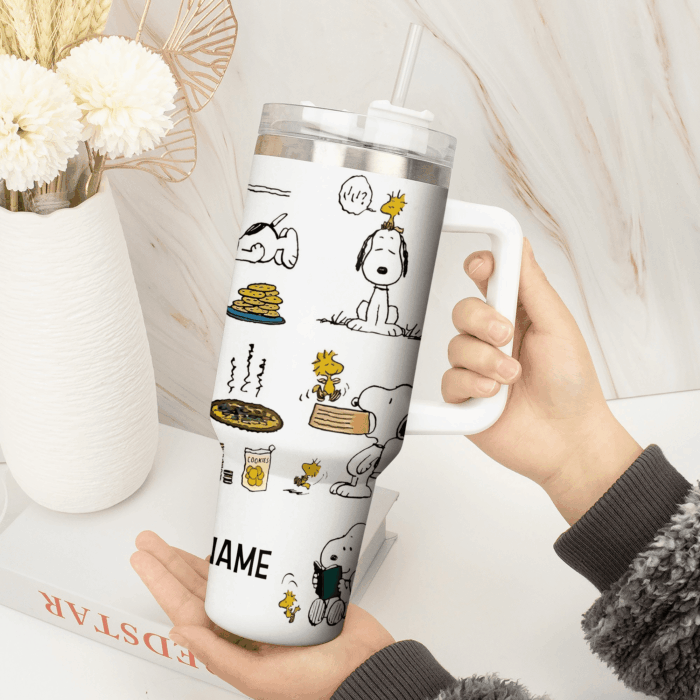 Snoopy Tumbler, Peanuts Stanley Tumbler Wrap, Disney Tumbler Cup Tumbler Engraved 40Oz, Handle Lid Stainless Steel - Image 2