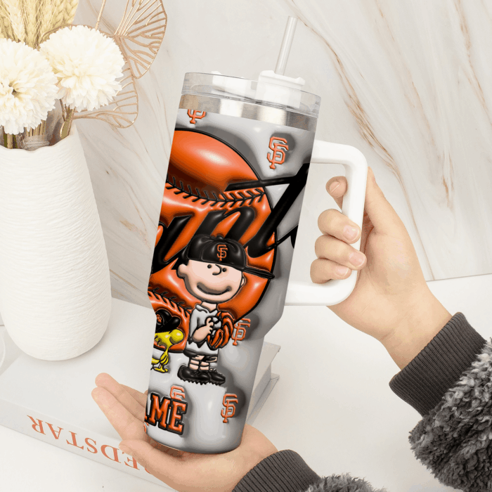 3D Snoopy Tumbler, San Francisco Giants Stanley Tumbler Wrap, Peanuts MLB Tumbler Cup Tumbler Engraved 40Oz, Handle Lid Stainless Steel - Image 2