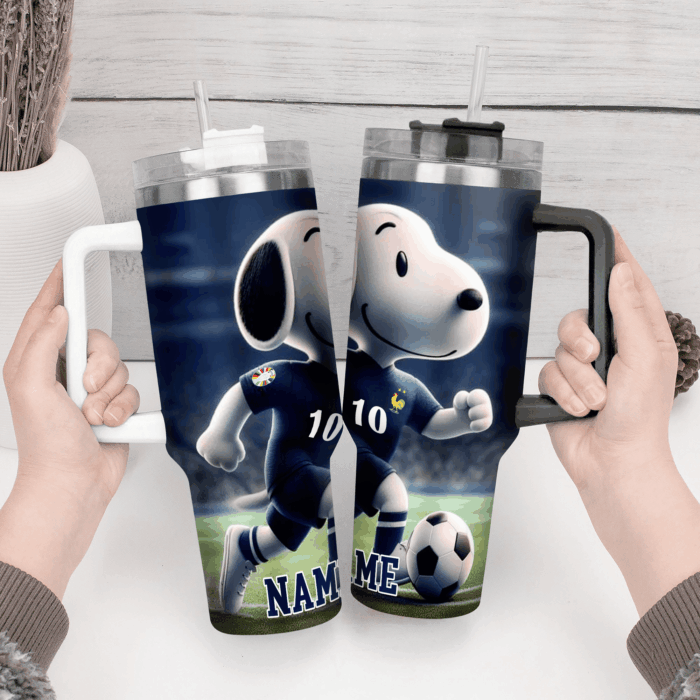 Snoopy Tumbler, French Football Stanley Tumbler Wrap, Euro 2024 Tumbler Cup Tumbler Engraved 40Oz, Handle Lid Stainless Steel - Image 2