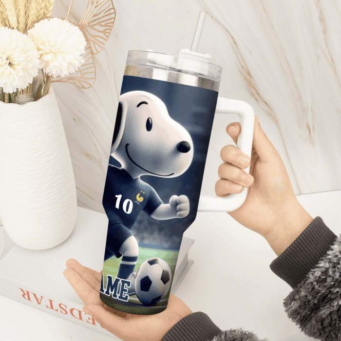 Snoopy Tumbler, French Football Stanley Tumbler Wrap, Euro 2024 Tumbler Cup Tumbler Engraved 40Oz, Handle Lid Stainless Steel - Image 3