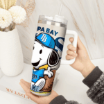 Snoopy Tumbler, Tampa Bay Rays Stanley Tumbler Wrap, MLB Tumbler Cup Tumbler Engraved 40Oz, Handle Lid Stainless Steel - Image 2
