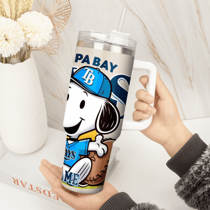 Snoopy Tumbler, Tampa Bay Rays Stanley Tumbler Wrap, MLB Tumbler Cup Tumbler Engraved 40Oz, Handle Lid Stainless Steel - Image 2