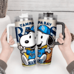Snoopy Tumbler, Tampa Bay Rays Stanley Tumbler Wrap, MLB Tumbler Cup Tumbler Engraved 40Oz, Handle Lid Stainless Steel - Image 4