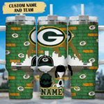 Snoopy Tumbler, Green Bay Packers Stanley Tumbler Wrap, NFL Tumbler Cup Tumbler Engraved 40Oz, Handle Lid Stainless Steel