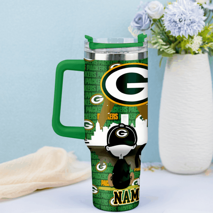 Snoopy Tumbler, Green Bay Packers Stanley Tumbler Wrap, NFL Tumbler Cup Tumbler Engraved 40Oz, Handle Lid Stainless Steel - Image 2