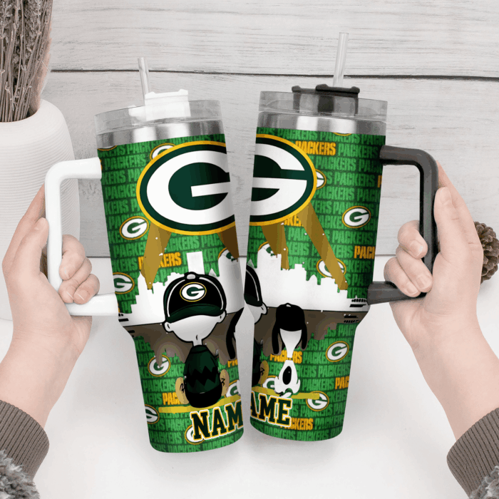 Snoopy Tumbler, Green Bay Packers Stanley Tumbler Wrap, NFL Tumbler Cup Tumbler Engraved 40Oz, Handle Lid Stainless Steel - Image 3