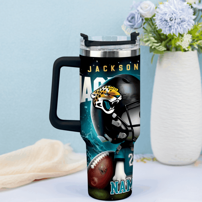 Snoopy Tumbler, Jacksonville Jaguars Stanley Tumbler Wrap, NFL Tumbler Cup Tumbler Engraved 40Oz, Handle Lid Stainless Steel - Image 2