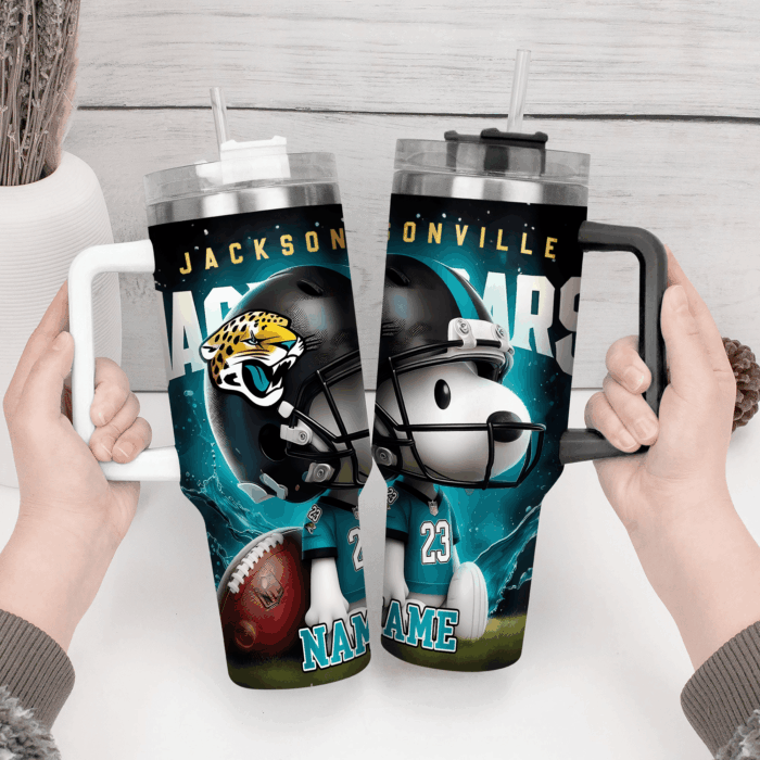 Snoopy Tumbler, Jacksonville Jaguars Stanley Tumbler Wrap, NFL Tumbler Cup Tumbler Engraved 40Oz, Handle Lid Stainless Steel - Image 3