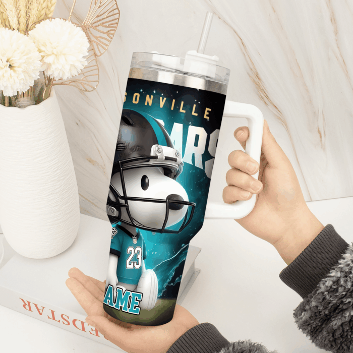 Snoopy Tumbler, Jacksonville Jaguars Stanley Tumbler Wrap, NFL Tumbler Cup Tumbler Engraved 40Oz, Handle Lid Stainless Steel - Image 4