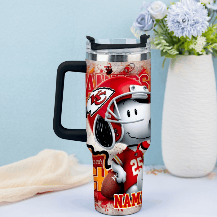 Snoopy Tumbler, Kansas City Chiefs Stanley Tumbler Wrap, NFL Tumbler Cup Tumbler Engraved 40Oz, Handle Lid Stainless Steel - Image 2