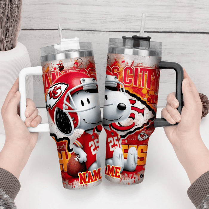 Snoopy Tumbler, Kansas City Chiefs Stanley Tumbler Wrap, NFL Tumbler Cup Tumbler Engraved 40Oz, Handle Lid Stainless Steel - Image 3