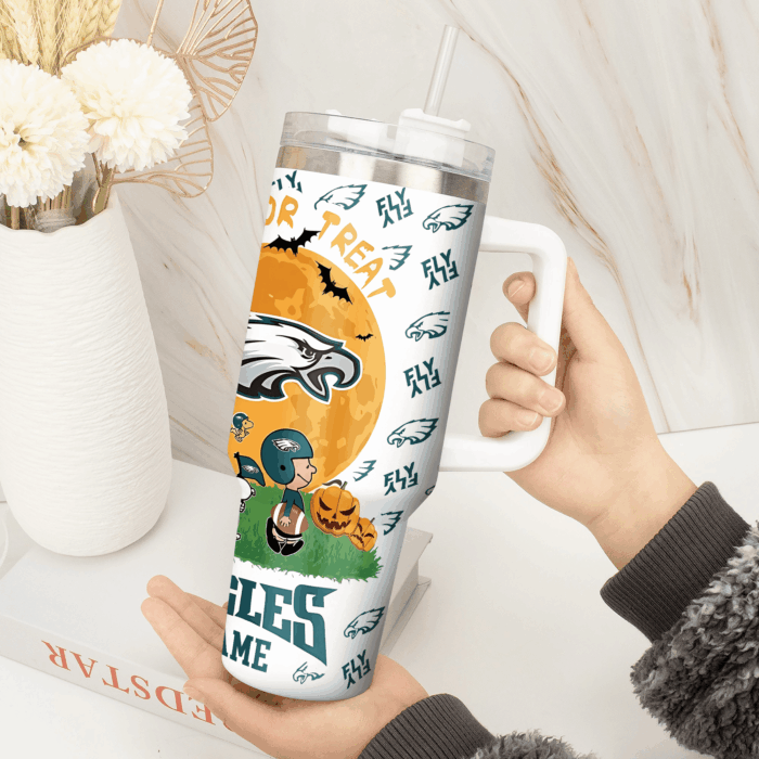 Snoopy Tumbler, Philadelphia Eagles Stanley Tumbler Wrap, NFL Tumbler Cup Tumbler Engraved 40Oz, Handle Lid Stainless Steel - Image 2