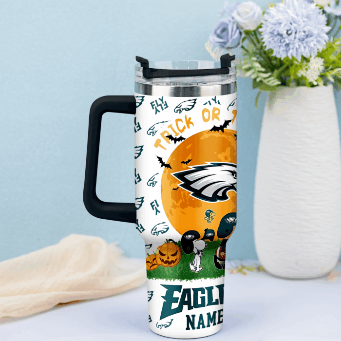 Snoopy Tumbler, Philadelphia Eagles Stanley Tumbler Wrap, NFL Tumbler Cup Tumbler Engraved 40Oz, Handle Lid Stainless Steel - Image 3