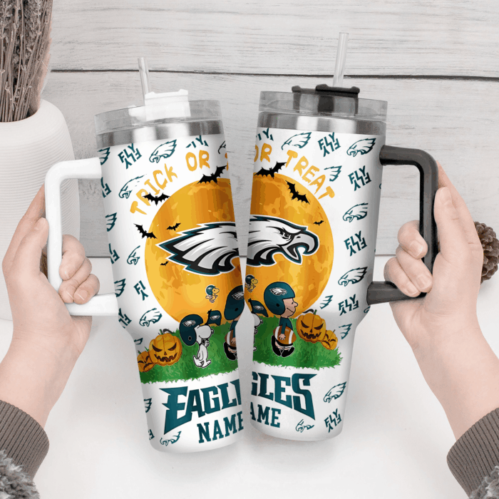 Snoopy Tumbler, Philadelphia Eagles Stanley Tumbler Wrap, NFL Tumbler Cup Tumbler Engraved 40Oz, Handle Lid Stainless Steel - Image 4