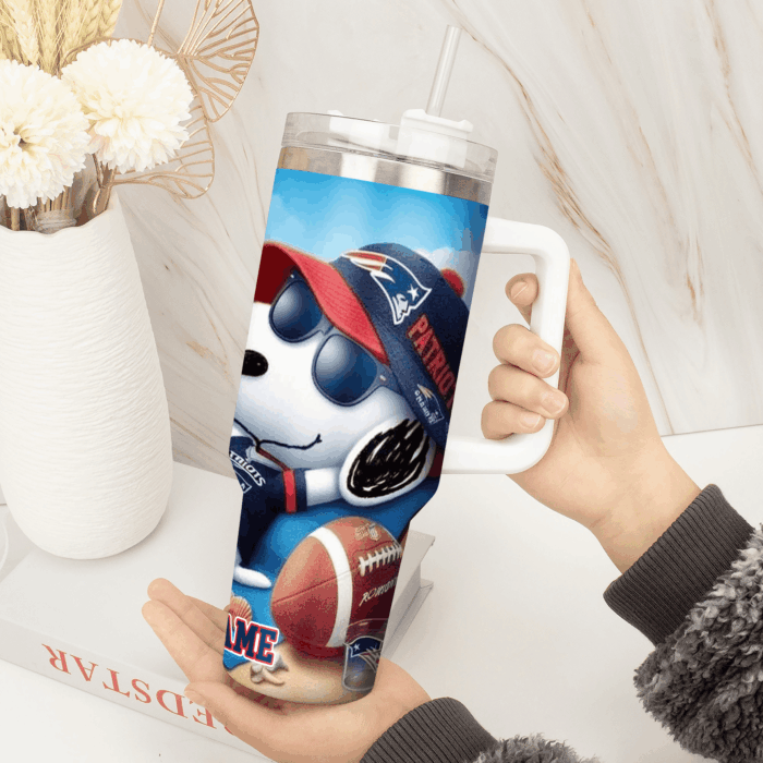 Snoopy Tumbler, New England Patriots Stanley Tumbler Wrap, NFL Tumbler Cup Tumbler Engraved 40Oz, Handle Lid Stainless Steel - Image 2