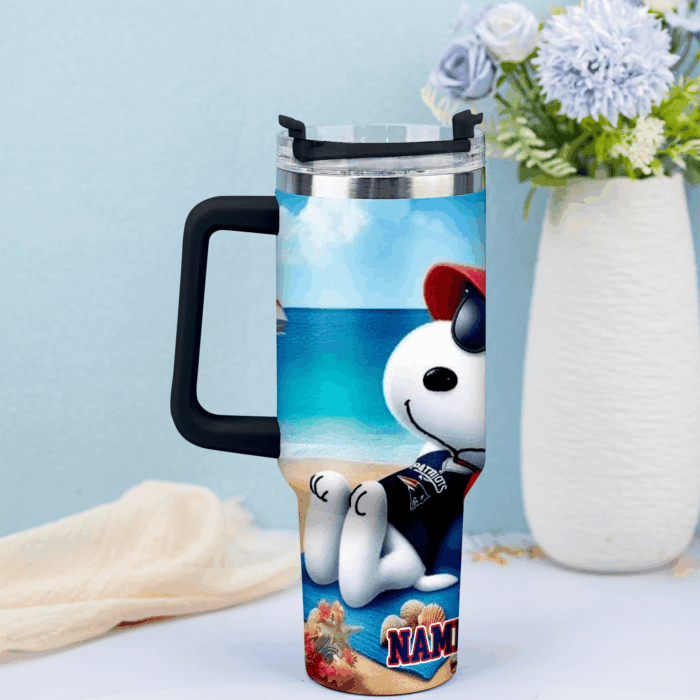Snoopy Tumbler, New England Patriots Stanley Tumbler Wrap, NFL Tumbler Cup Tumbler Engraved 40Oz, Handle Lid Stainless Steel - Image 3