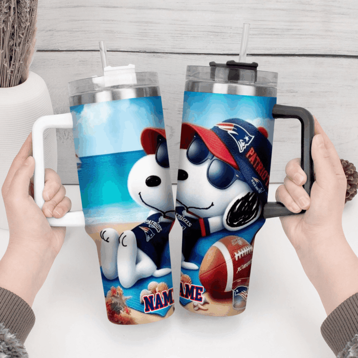 Snoopy Tumbler, New England Patriots Stanley Tumbler Wrap, NFL Tumbler Cup Tumbler Engraved 40Oz, Handle Lid Stainless Steel - Image 4