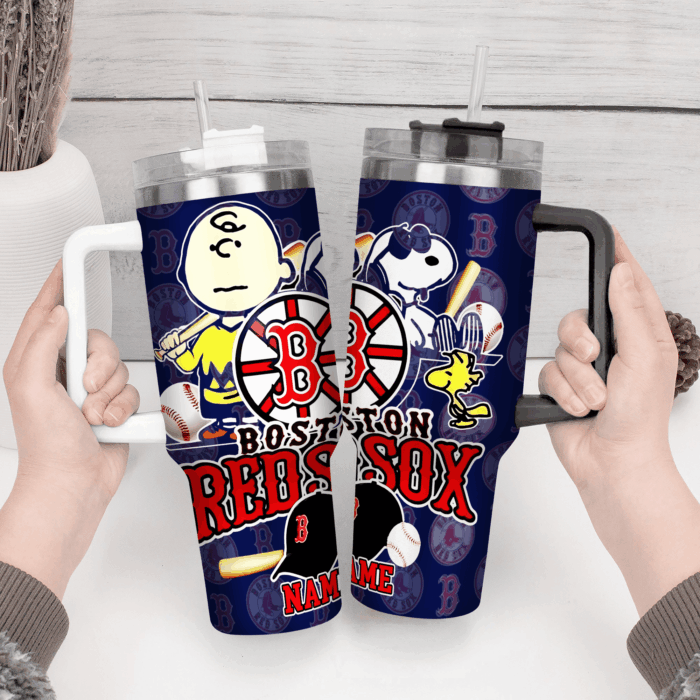 Snoopy Tumbler, Boston Red Sox Stanley Tumbler Wrap, MLB Tumbler Cup Tumbler Engraved 40Oz, Handle Lid Stainless Steel - Image 4