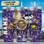 Snoopy Tumbler, Minnesota Vikings Stanley Tumbler Wrap, NFL Tumbler Cup Tumbler Engraved 40Oz, Handle Lid Stainless Steel