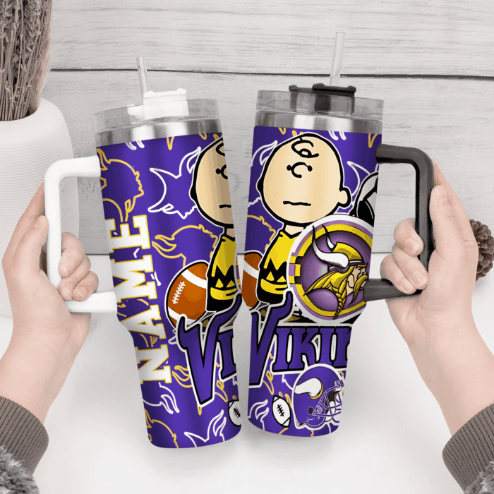 Snoopy Tumbler, Minnesota Vikings Stanley Tumbler Wrap, NFL Tumbler Cup Tumbler Engraved 40Oz, Handle Lid Stainless Steel - Image 3