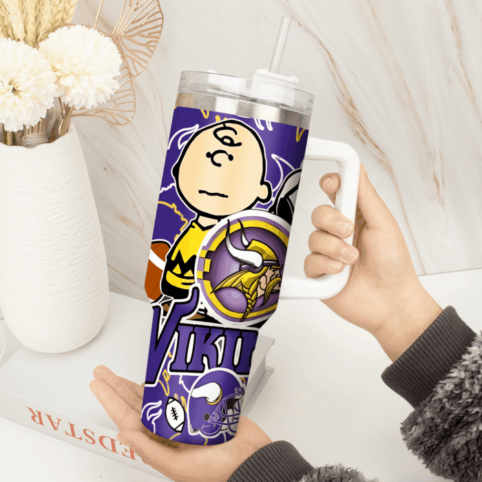 Snoopy Tumbler, Minnesota Vikings Stanley Tumbler Wrap, NFL Tumbler Cup Tumbler Engraved 40Oz, Handle Lid Stainless Steel - Image 4