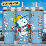 Snoopy Tumbler, Baseball Stanley Tumbler Wrap, MLB Tumbler Cup Tumbler Engraved 40Oz, Handle Lid Stainless Steel