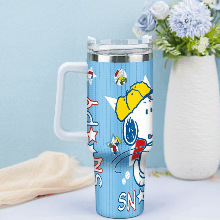 Snoopy Tumbler, Baseball Stanley Tumbler Wrap, MLB Tumbler Cup Tumbler Engraved 40Oz, Handle Lid Stainless Steel - Image 2