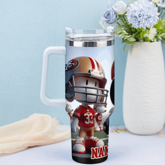 Snoopy Tumbler, San Francisco 49ers Stanley Tumbler Wrap, NFL Tumbler Cup Tumbler Engraved 40Oz, Handle Lid Stainless Steel - Image 2