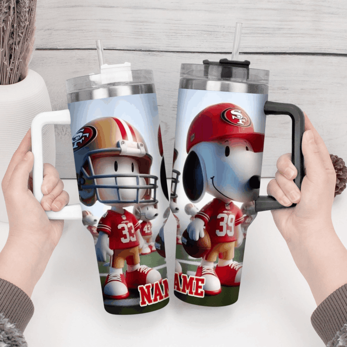 Snoopy Tumbler, San Francisco 49ers Stanley Tumbler Wrap, NFL Tumbler Cup Tumbler Engraved 40Oz, Handle Lid Stainless Steel - Image 3