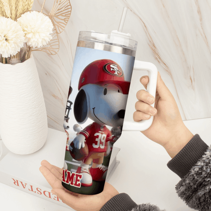 Snoopy Tumbler, San Francisco 49ers Stanley Tumbler Wrap, NFL Tumbler Cup Tumbler Engraved 40Oz, Handle Lid Stainless Steel - Image 4