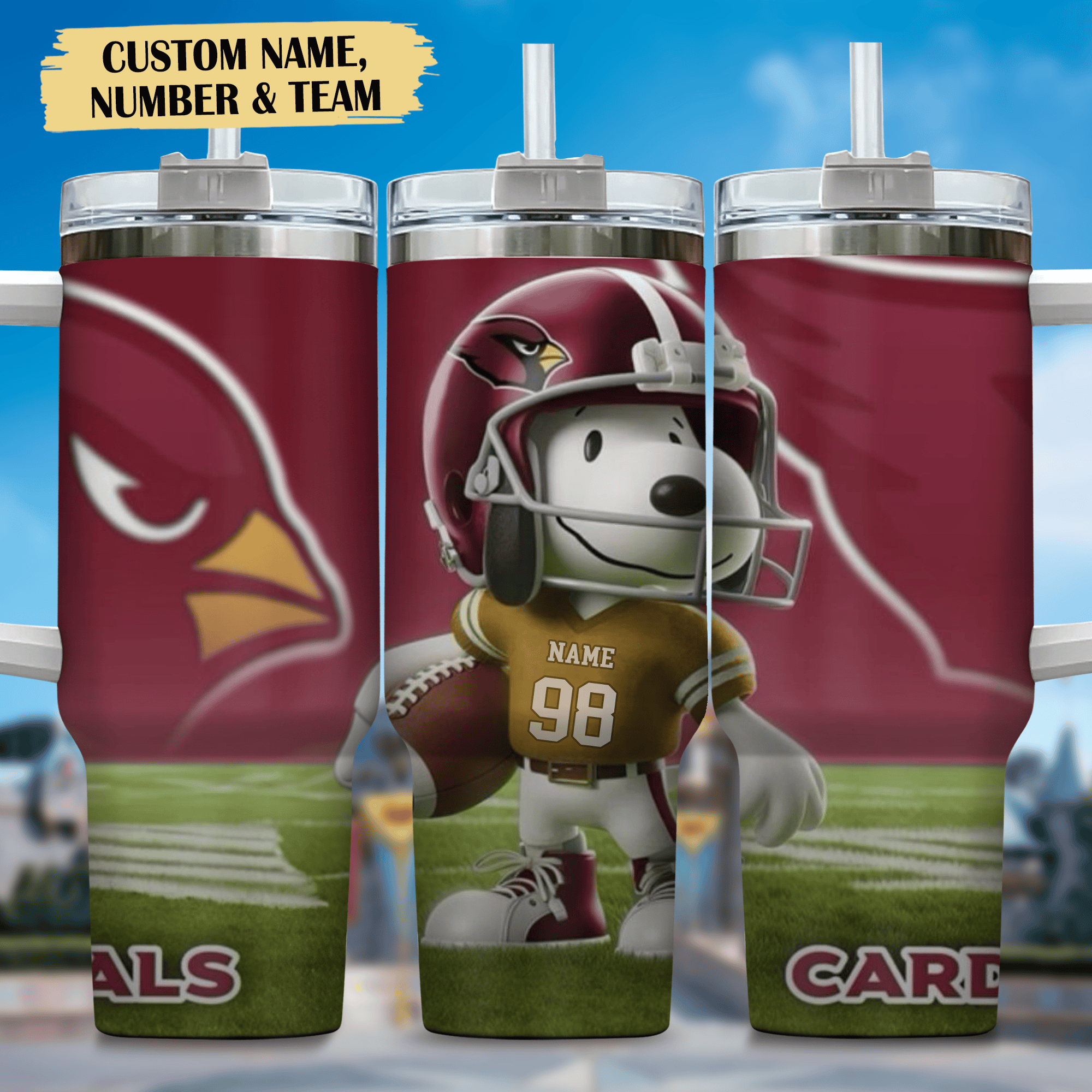 1718680599140.png Snoopy Tumbler, Arizona Cardinals Stanley Tumbler Wrap, NFL Tumbler Cup Tumbler Engraved 40Oz, Handle Lid Stainless Steel - Image 1