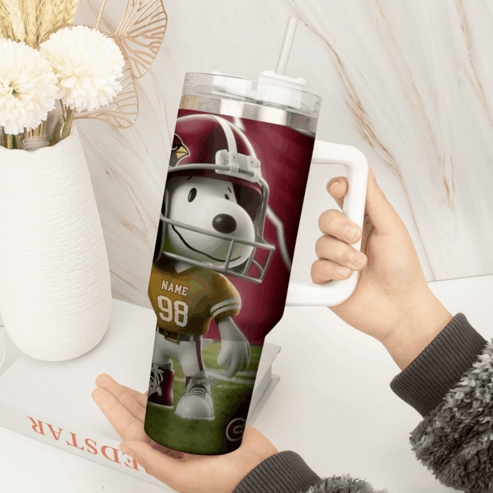 Snoopy Tumbler, Arizona Cardinals Stanley Tumbler Wrap, NFL Tumbler Cup Tumbler Engraved 40Oz, Handle Lid Stainless Steel - Image 2