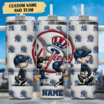 3D Snoopy Tumbler, New York Yankees Stanley Tumbler Wrap, MLB Tumbler Cup Tumbler Engraved 40Oz, Handle Lid Stainless Steel