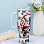 3D Snoopy Tumbler, New York Yankees Stanley Tumbler Wrap, MLB Tumbler Cup Tumbler Engraved 40Oz, Handle Lid Stainless Steel - Image 3