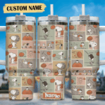 Snoopy Tumbler, Peanuts Stanley Tumbler Wrap, Tumbler Cup Engraved 40Oz, Handle Lid Stainless Steel