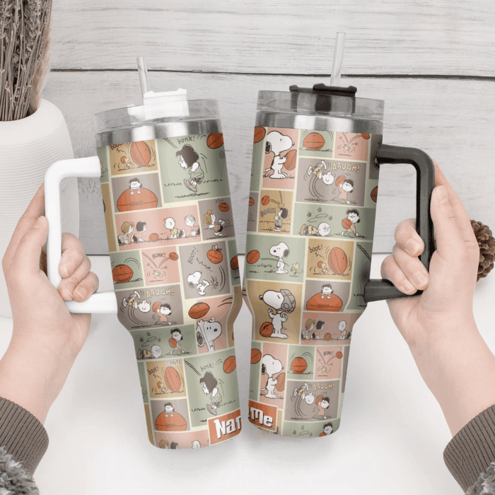 Snoopy Tumbler, Peanuts Stanley Tumbler Wrap, Tumbler Cup Engraved 40Oz, Handle Lid Stainless Steel - Image 3