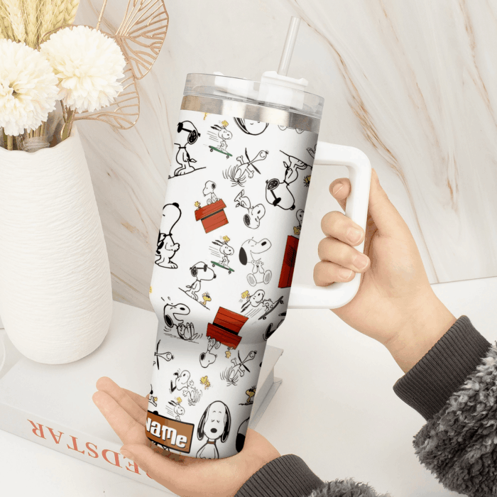Snoopy Tumbler, Peanuts Stanley Tumbler Wrap, Tumbler Cup Engraved 40Oz, Handle Lid Stainless Steel - Image 2